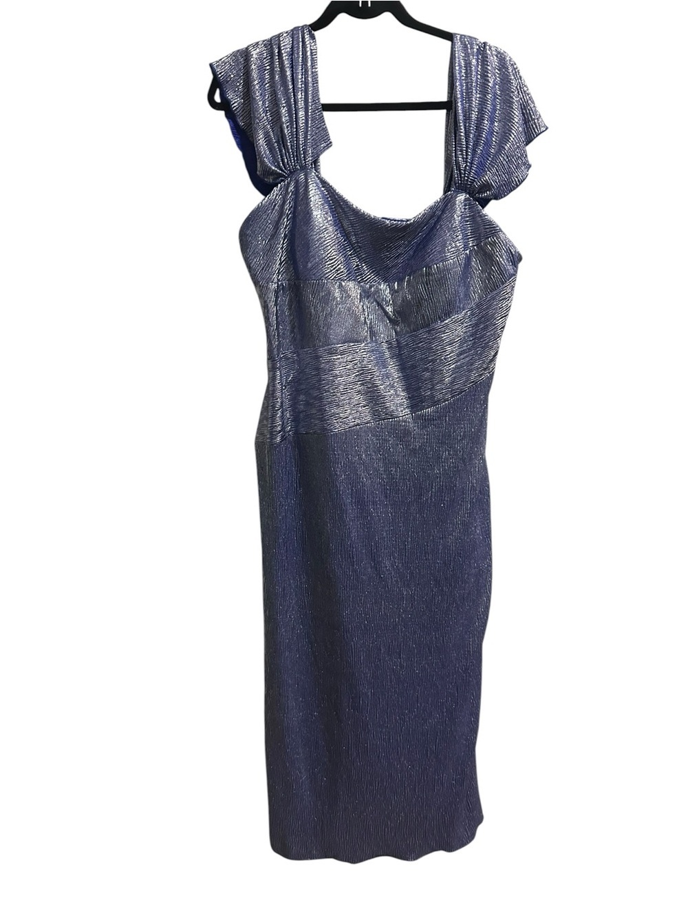Rene Ruiz Metallic Blue Evening Sheath Dress midi dress size 18